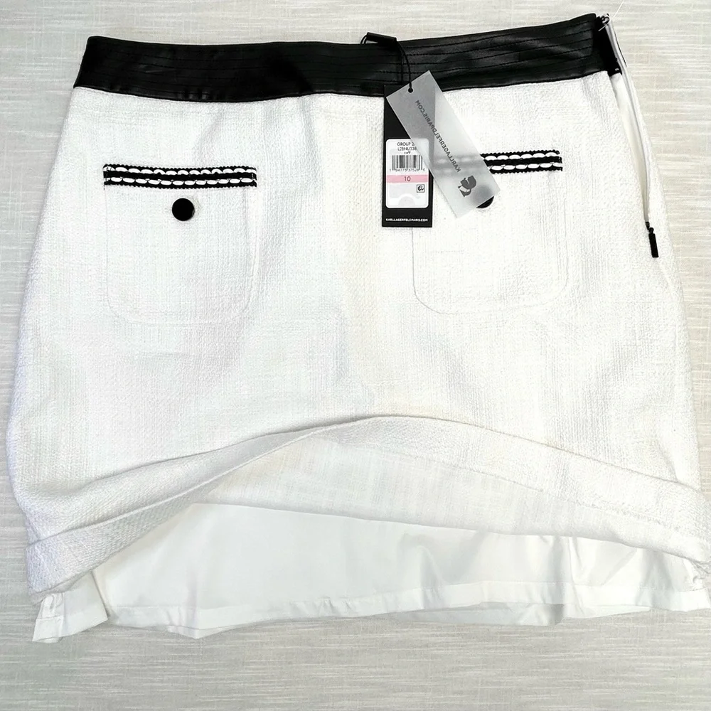 Karl Lagerfeld PARIS tweed skirt 10 white w contrasting trim Pockets above knee - Picture 13 of 16